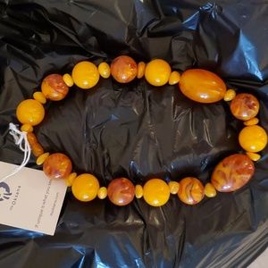 Vintage Eggyolk Bakelite and Dark Amber Necklace